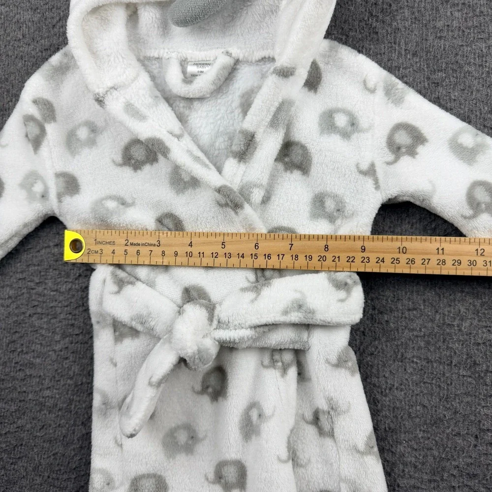 Modern Baby Elephant‎ Hooded Bathrobe White Gray Fleece Plush 0-9M